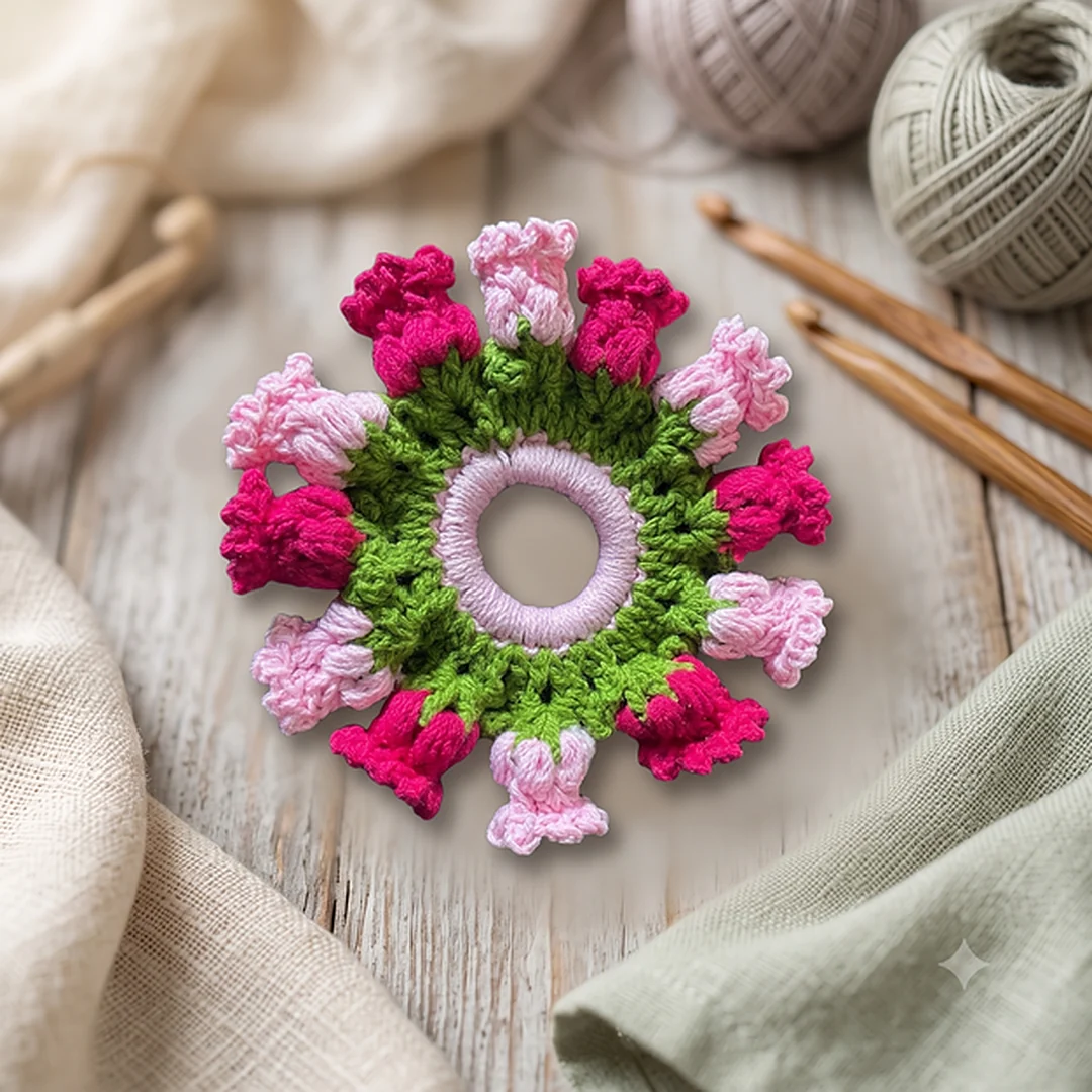 Pink Tulip Flower Scrunchie